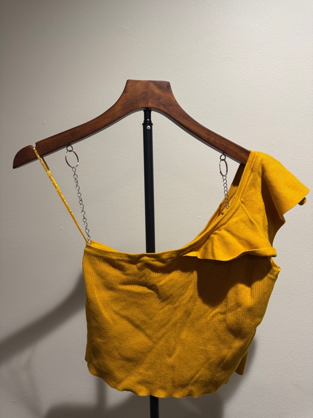 Express Yellow One-Shoulder Ruffle Top (Size L) - Picture 2 of 3